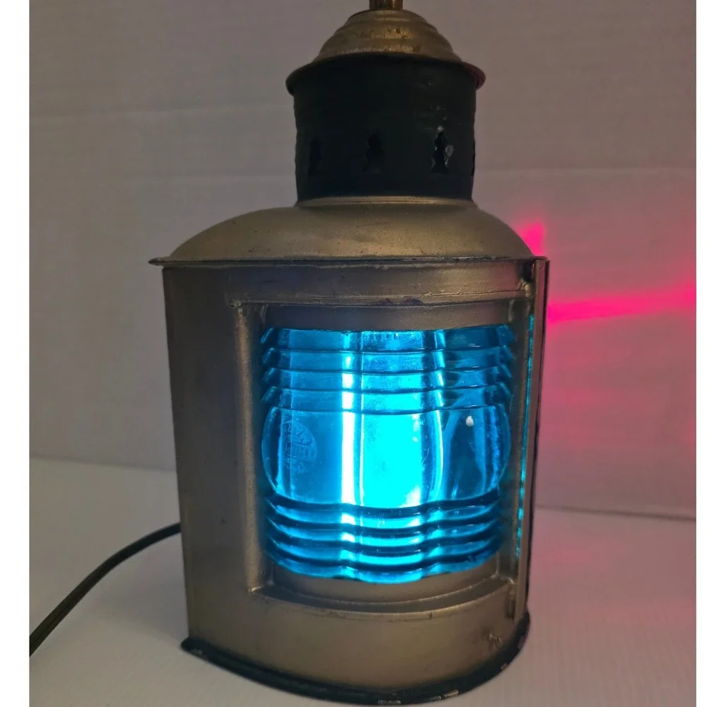 Antique Triplex Nautical‎ Bow Lantern Red Blue Fresnel 1913 Patent Electric